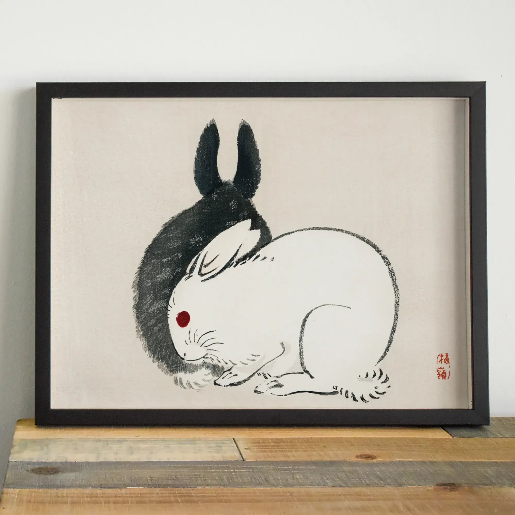 Rabbits - Black And White Meiji Art Print - Kōno Bairei - Posters Prints & Visual Artwork - Aesthetic Art