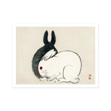 Rabbits - Kōno Bairei Kacho-e Art Print, Black White Rabbit Red Eye Minimalist Ink Brush