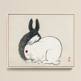 Minimalist Framed Artwork Two Rabbits Black White Red Kono Bairei’s and, Meiji-era Japanese Artistry, Melding Elegance