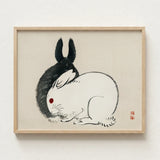Minimalist Framed Artwork Black-and-white Ink Painting Two Rabbits Kono Bairei’s Black and White, Meiji-era Japanese Artistry, Melding