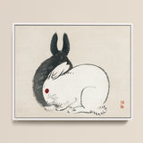 Minimalist Framed Artwork White Rabbit Red Eye Black Kono Bairei’s and Rabbits, Meiji-era Japanese Artistry, Melding Elegance