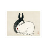 Rabbits - Kono Bairei Kacho-e Art Print / Canvas Black White Rabbit Red Eye Minimalist Ink Brush Kono Bairei’s and Rabbits, Meiji-era