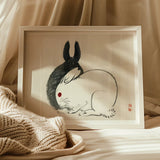 Rabbits - Kono Bairei Kacho-e Art Print / Canvas Simple Ink Brush Painting Black White Rabbit Red Kono Bairei’s and Rabbits, Meiji-era