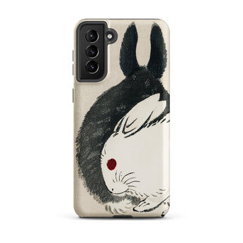 Rabbits - Kono Bairei Meiji Era Phone Case Black White Ink-style Rabbit Illustration Phone Case Red Kono Bairei’s Black, Rabbits Iphone,