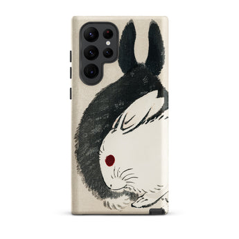 Rabbits - Kono Bairei Meiji Era Phone Case Black White Ink-style Rabbit Illustration Adorns Beige Phone Kono Bairei’s Black, Rabbits