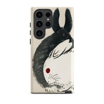 Rabbits - Kono Bairei Meiji Era Phone Case Black White Ink-style Rabbit Illustration Red Dot Cheek Kono Bairei’s Black, Rabbits Iphone,