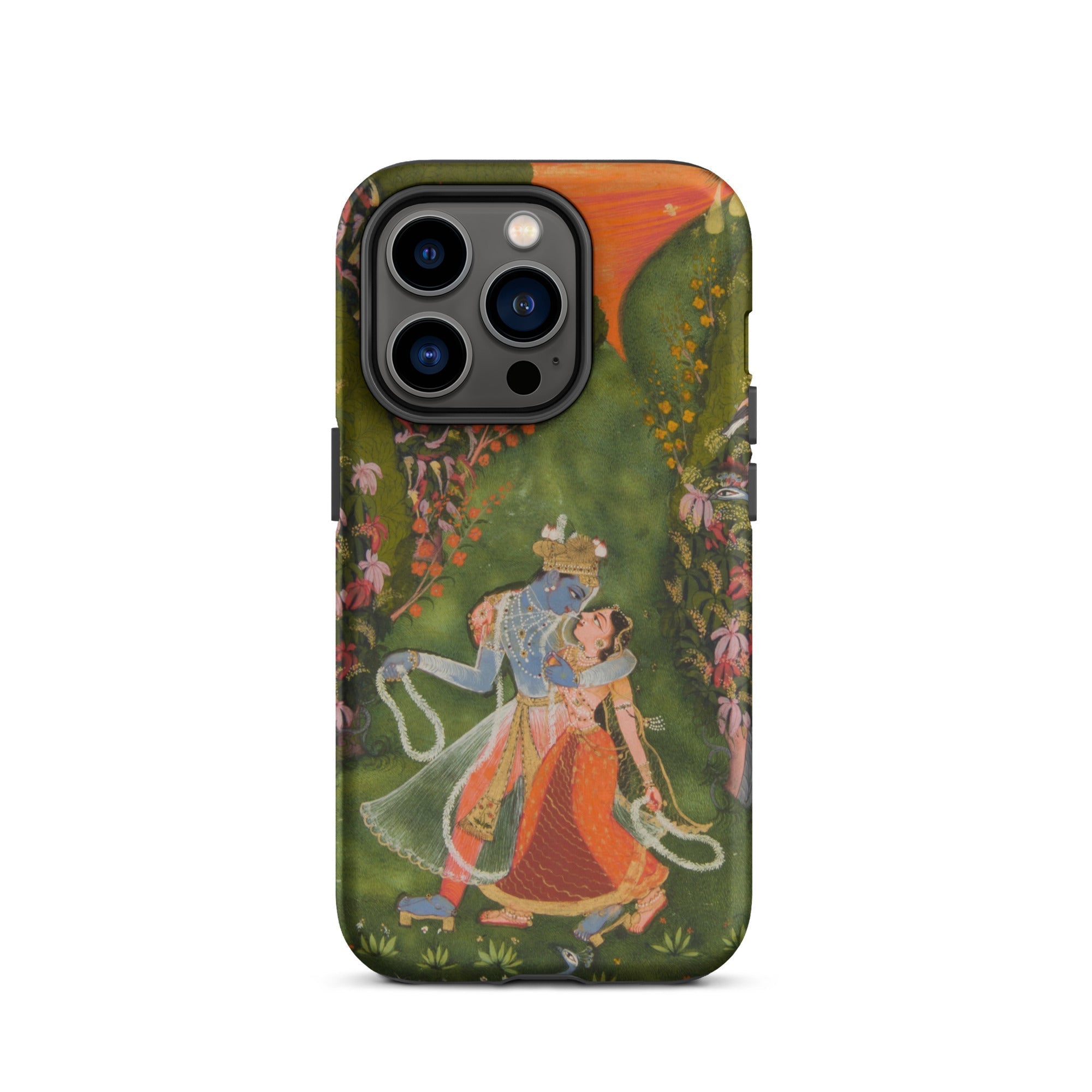 Radha & Krishna in a Flowering Grove Iphone Case, 14 Pro / Matte, Phone Case Hindu Deity Design