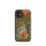 Radha & Krishna in a Flowering Grove Phone Case Iphone 12 Mini / Matte Phone Case Hindu Deity Design Twilight Hush, Rajasthani Grove,