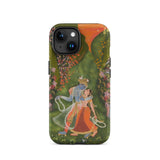 Radha & Krishna in a Flowering Grove Phone Case Iphone 15 / Matte Phone Case Painting Krishna Radha Twilight Hush, Rajasthani Grove,