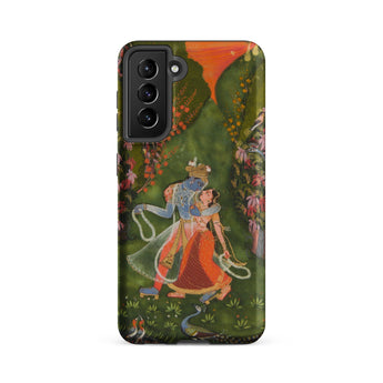 Radha & Krishna in a Flowering Grove Phone Case Samsung Galaxy S21 Fe / Matte Vibrant Intricately Illustrated Phone Case Traditional Indian