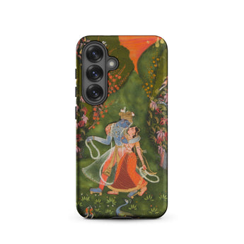 Radha & Krishna in a Flowering Grove Phone Case Samsung Galaxy S25 / Matte Vibrant Phone Case Traditional Indian Painting Lord Krishna