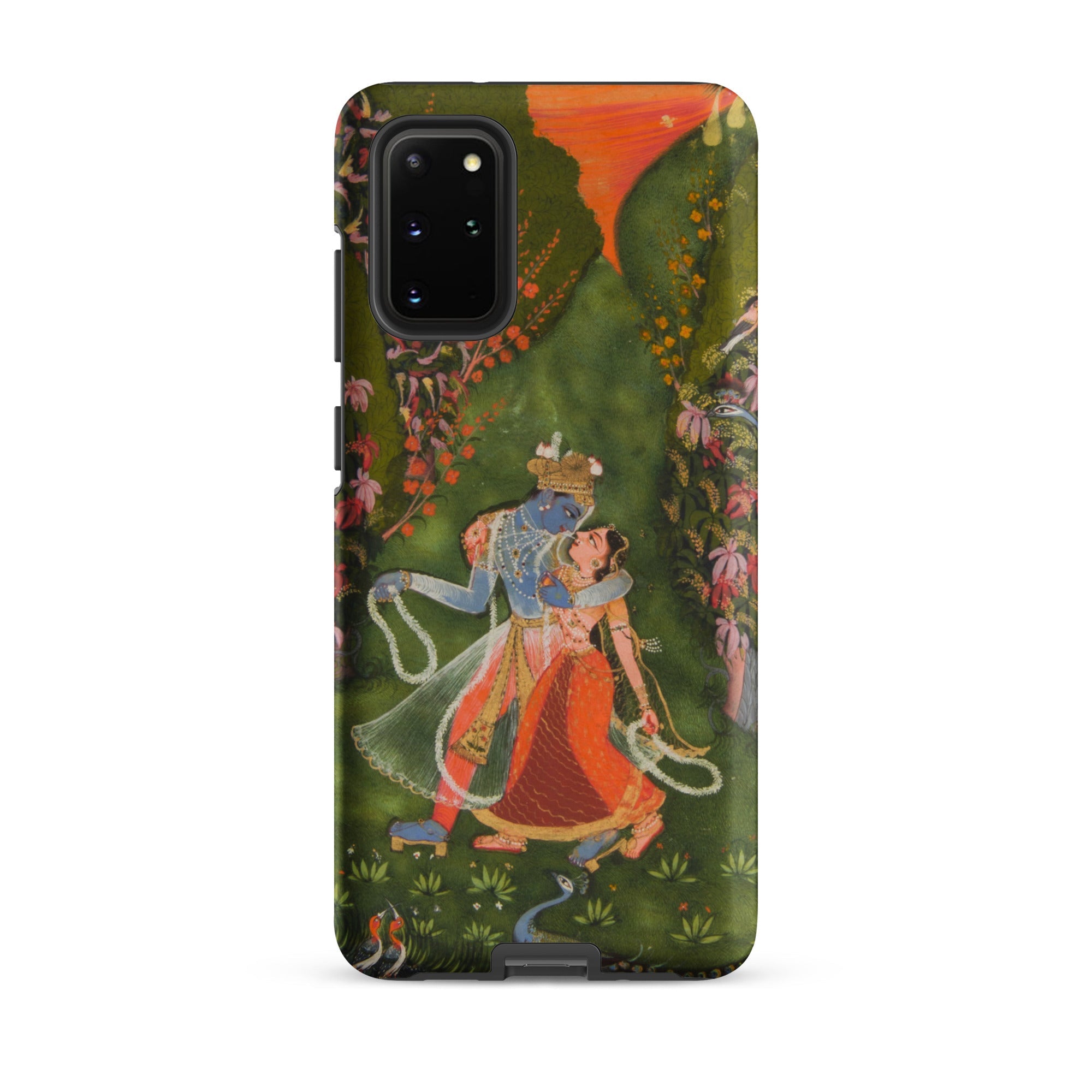 Radha & Krishna in a Flowering Grove Samsung Case, Galaxy S20 Plus / Matte, Smartphone Case Traditional Indian Painting Blue Skinned Deity
