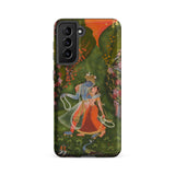 Radha & Krishna in a Flowering Grove Samsung Case, Galaxy S21 Fe / Matte, Smartphone Case Vibrant Painting Two Figures Possibly Radha