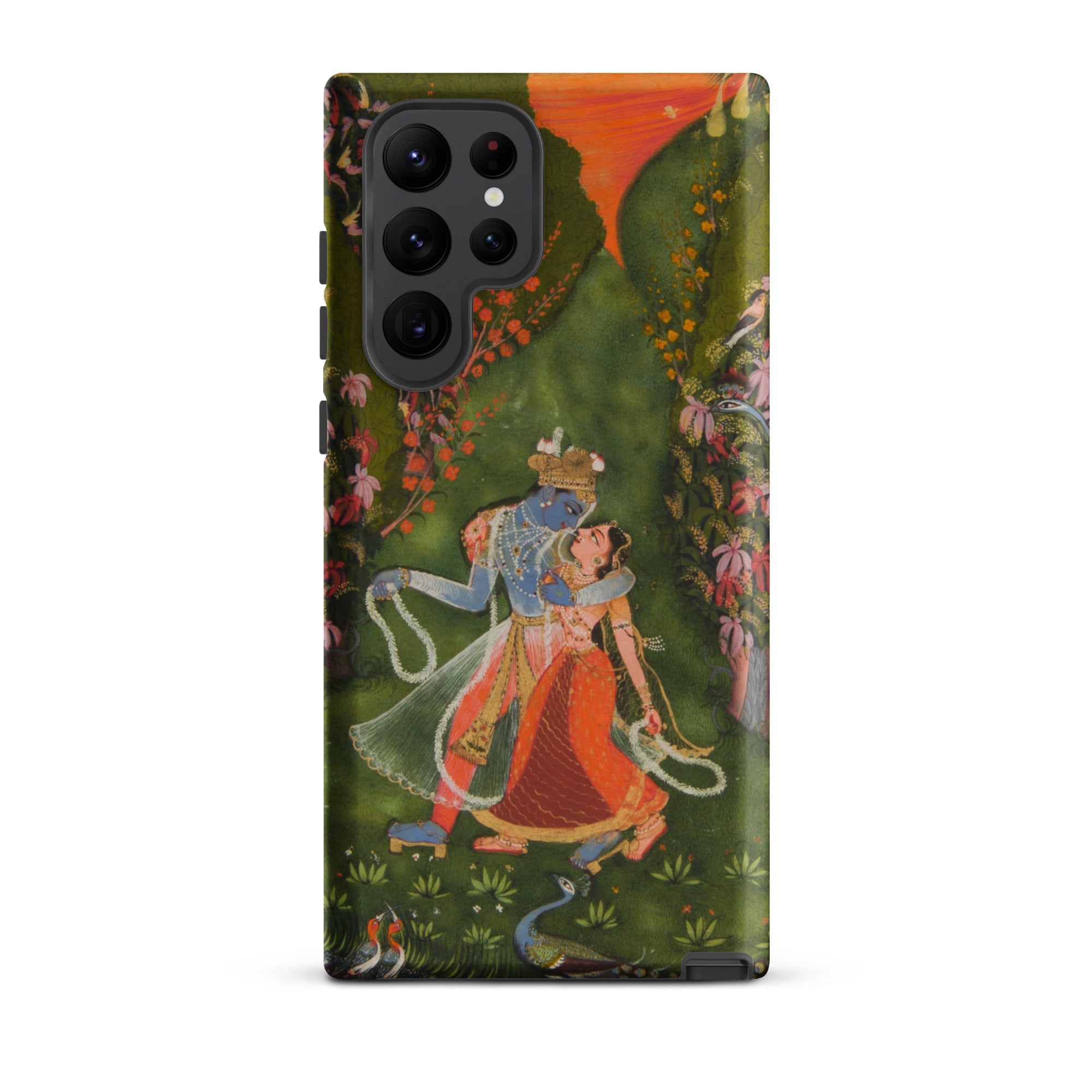 Radha & Krishna in a Flowering Grove Samsung Case, Galaxy S22 Ultra / Matte, Phone Case Vibrant Illustration Hindu Deities Krishna Radha