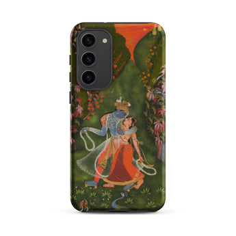 Radha & Krishna in a Flowering Grove Samsung Case, Galaxy S23 Plus / Matte, Black Smartphone Case Vibrant Painting Radha Krishna Lush