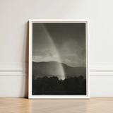 Black-and-white Framed Photograph Dramatic Tornado Mountainous Terrain Enclosed Alfred Stieglitz’s Rainbow, Nature’s Fleeting Magic,