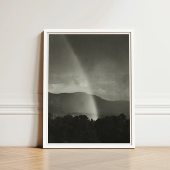 Black-and-white Framed Photograph Dramatic Tornado Mountainous Terrain Enclosed Alfred Stieglitz’s Rainbow, Nature’s Fleeting Magic,
