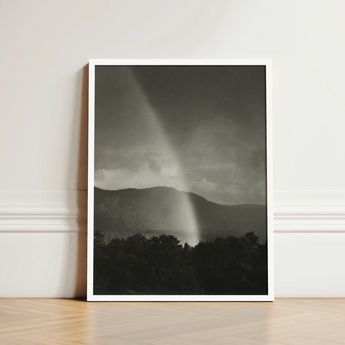 Black-and-white Framed Photograph Dramatic Rainbow Mountainous Terrain Dark Alfred Stieglitz’s, Nature’s Fleeting Magic, Stieglitz Art Print