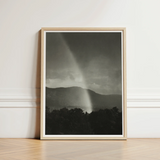 Minimalist Wooden-framed Black-and-white Photograph Dramatic Rainstorm Visible Rainbow Alfred Stieglitz’s, Nature’s Fleeting Magic,