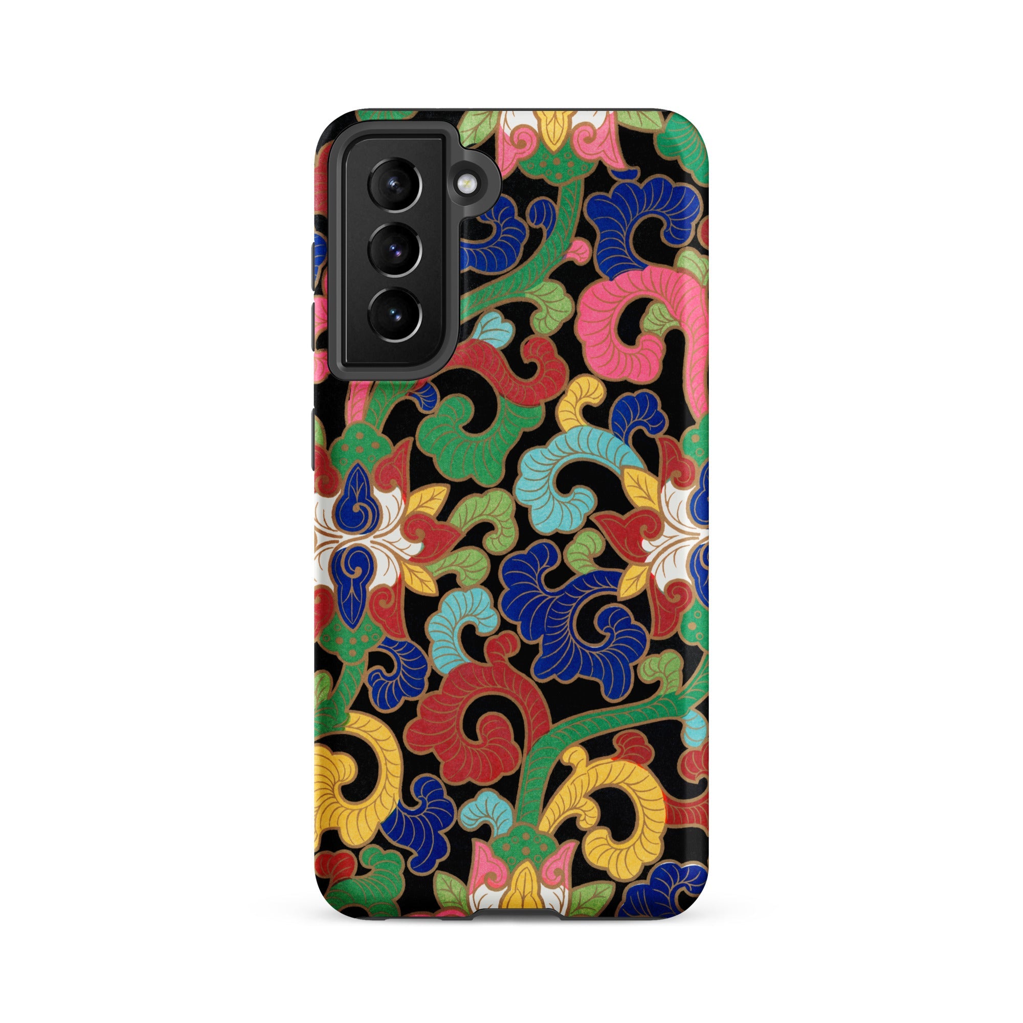 Rainbow Botanicals Owen Jones Samsung Case, Galaxy S21 Fe / Matte, Black Smartphone Case Vibrant Multicolored Floral Scrollwork Pattern