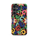Rainbow Botanicals - Owen Jones Samsung Case, Galaxy S24 Plus / Matte, Phone Case Colorful Floral Scroll Pattern Black Background
