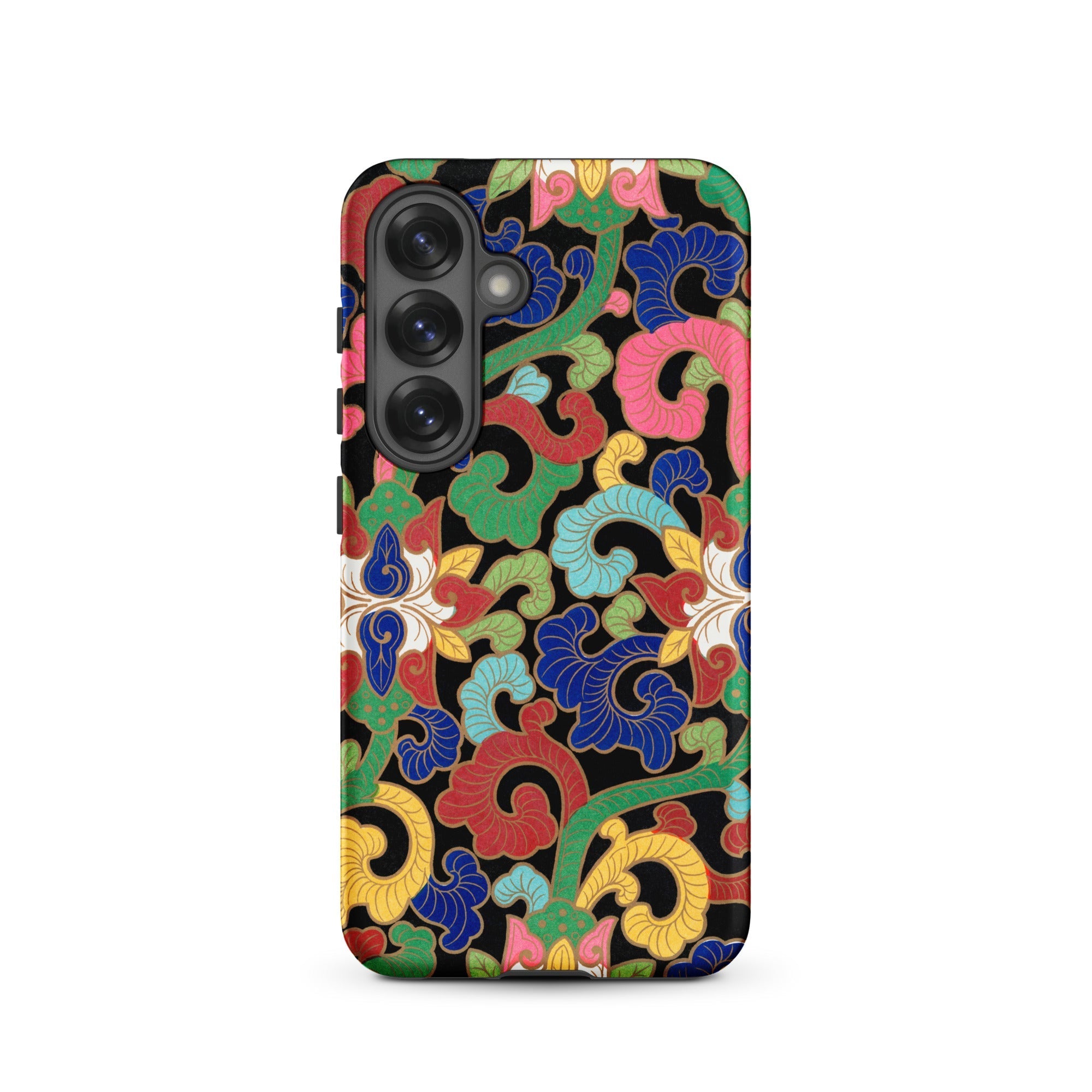Rainbow Botanicals Owen Jones Samsung Case, Galaxy S25 / Matte, Smartphone Colorful Intricate Floral Scrollwork Design Black Case