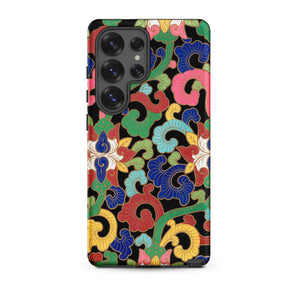 Rainbow Botanicals - Owen Jones Samsung Case, Galaxy S25 Ultra / Matte, Phone Case Vibrant Multi-colored Floral Scrollwork Pattern Black