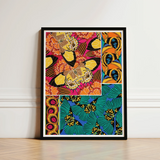 Vibrant Butterfly Floral Collage Art Sleek Black Frame Seguy Pochoir, Print, Chromatic Exuberance