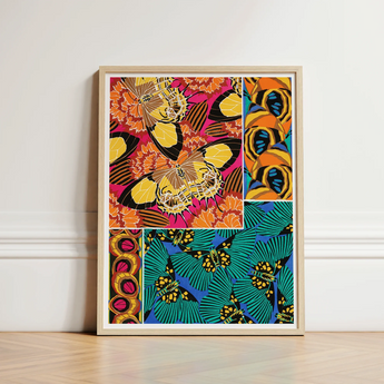 Vibrant Butterfly-themed Framed Art Print Bold Pink Orange Seguy Pochoir, Chromatic Exuberance