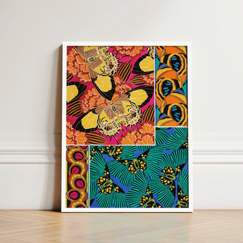 Vibrant Butterfly-themed Art Print White Frame Bold Patterns Seguy Pochoir, Chromatic Exuberance