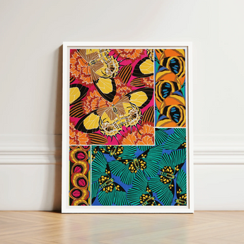 Vibrant Butterfly-themed Art Print White Frame Bold Patterns Seguy Pochoir, Chromatic Exuberance
