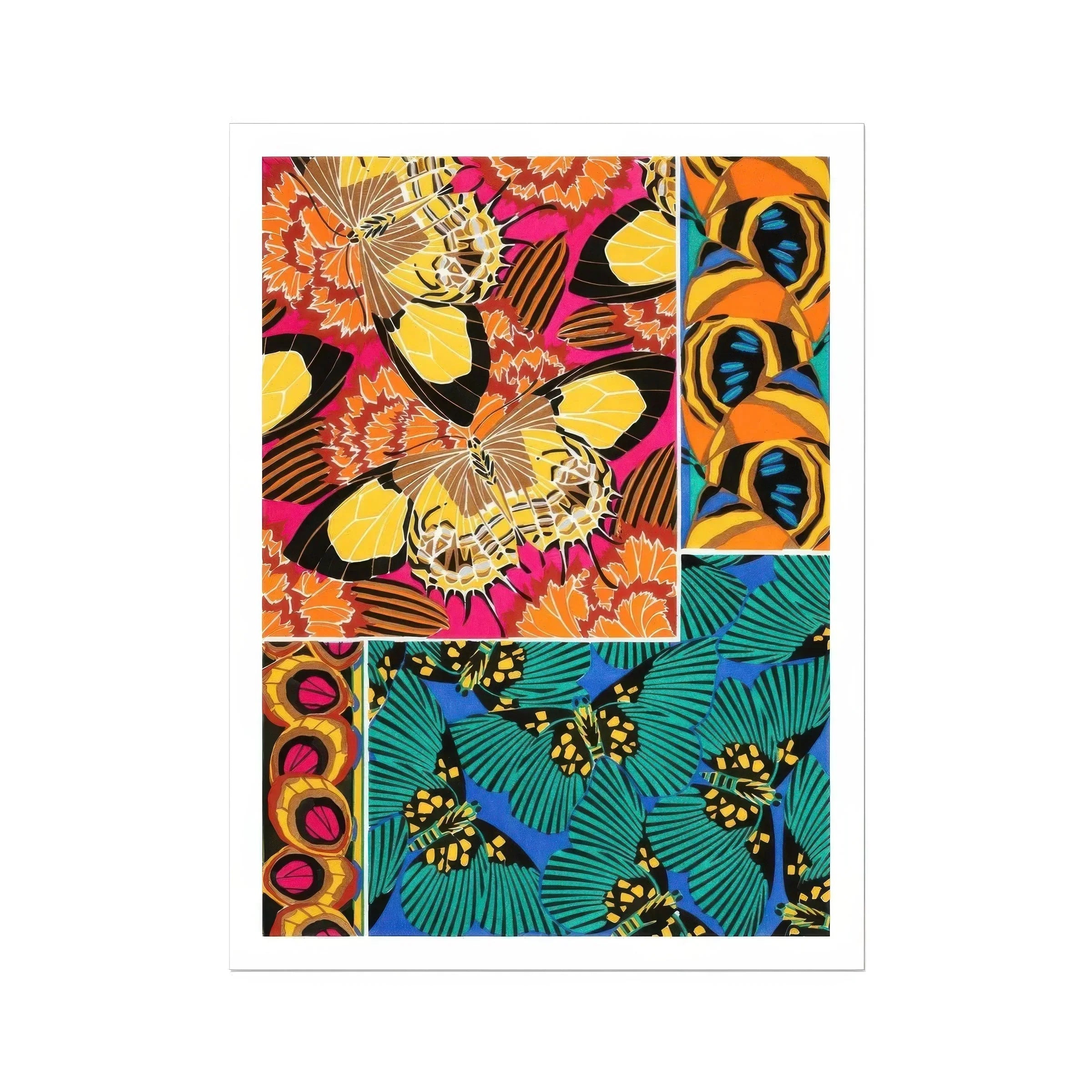 Rainbow Butterflies E.a. Seguy Pochoir Art Print, Vibrant Textile Pattern Design Butterflies Tropical Leaves Bold