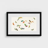 Rainbow Butterflies - Kamisaka Sekka Art Print / Canvas Framed Artwork Collection Colorful Intricately Designed Off-white, Sekka’s, Japan’s