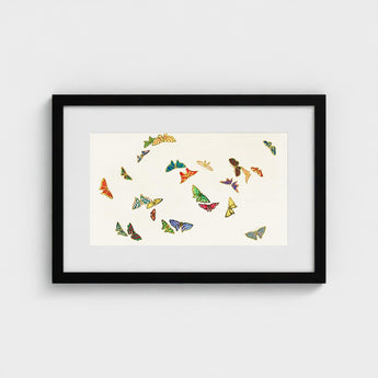 Rainbow Butterflies - Kamisaka Sekka Art Print / Canvas Framed Artwork Collection Colorful Intricately Designed Off-white, Sekka’s, Japan’s
