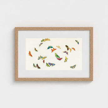 Rainbow Butterflies - Kamisaka Sekka Art Print / Canvas Framed Artwork Collection Colorful Intricately Designed Off-white, Sekka’s, Japan’s