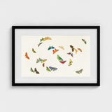 Rainbow Butterflies - Kamisaka Sekka Art Print / Canvas Framed Artwork Collection Colorful Intricately Designed Off-white, Sekka’s, Japan’s