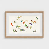 Rainbow Butterflies - Kamisaka Sekka Art Print / Canvas Framed Artwork Collection Colorful Intricately Designed Off-white, Sekka’s, Japan’s