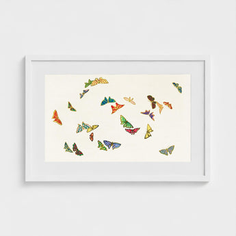 Rainbow Butterflies - Kamisaka Sekka Art Print / Canvas Framed Artwork Collection Colorful Intricately Designed Off-white, Sekka’s, Japan’s