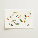 Rainbow Butterflies - Kamisaka Sekka Art Print / Canvas Rectangular White Card Scattered Arrangement Colorful Intricately Designed,