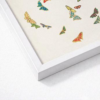 Rainbow Butterflies - Kamisaka Sekka Art Print / Canvas Framed Artwork Collection Colorful Intricately Designed Off-white, Sekka’s, Japan’s