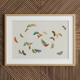 Rainbow Butterflies - Kamisaka Sekka Art Print / Canvas Framed Artwork Collection Colorful Intricately Designed Butterfly Patches Kamisaka