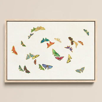 Rainbow Butterflies - Kamisaka Sekka Art Print / Canvas Framed Artwork Collection Colorful Intricately Designed Butterflies Hues Kamisaka