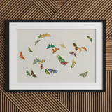 Rainbow Butterflies - Kamisaka Sekka Art Print / Canvas Framed Artwork Collection Colorful Intricately Designed Butterflies Hues Kamisaka