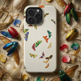 Rainbow Butterflies - Kamisaka Sekka Phone Case White Phone Case Adorned Vibrant Colorful Butterfly Pattern Kamisaka Sekka, Chō Senshu,