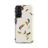 Rainbow Butterflies - Kamisaka Sekka Samsung Case, Galaxy S21 Fe / Matte, White Phone Case Adorned Colorful Butterfly Pattern Cutouts