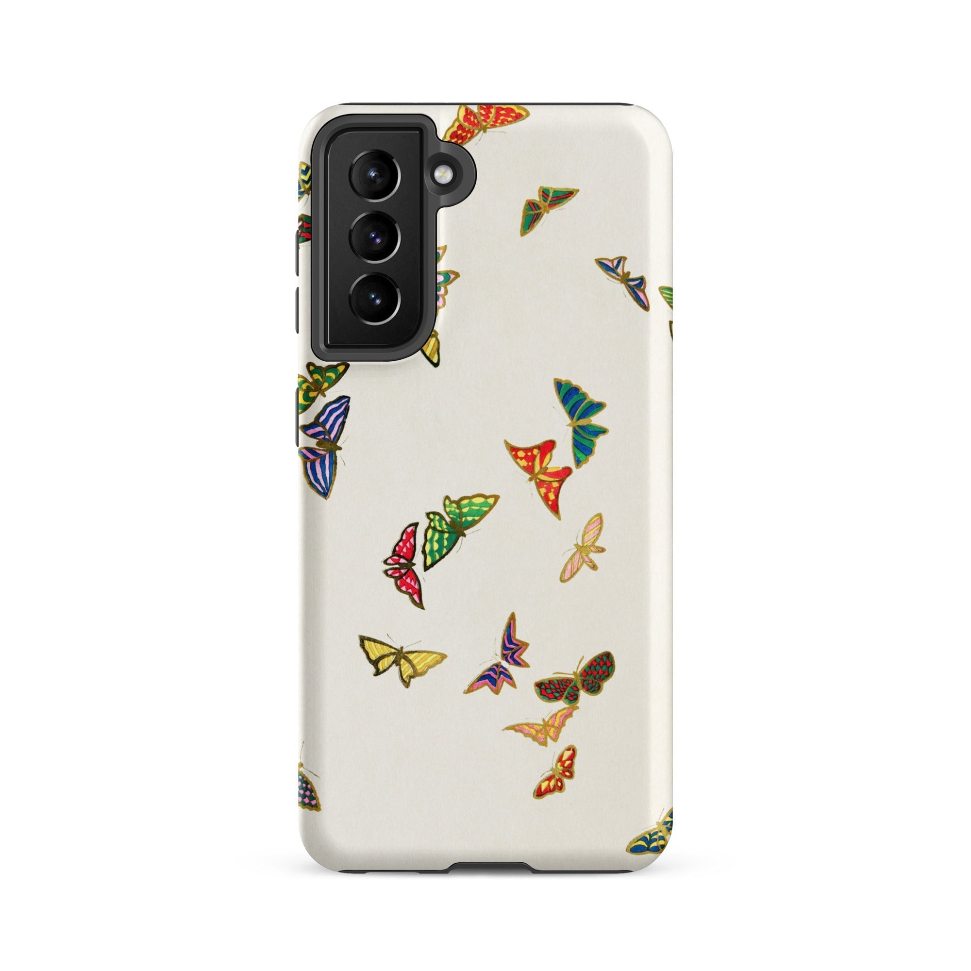 Rainbow Butterflies Kamisaka Sekka Samsung Case, Galaxy S21 Fe / Matte, White Phone Case Adorned Colorful Butterfly Pattern Cutouts