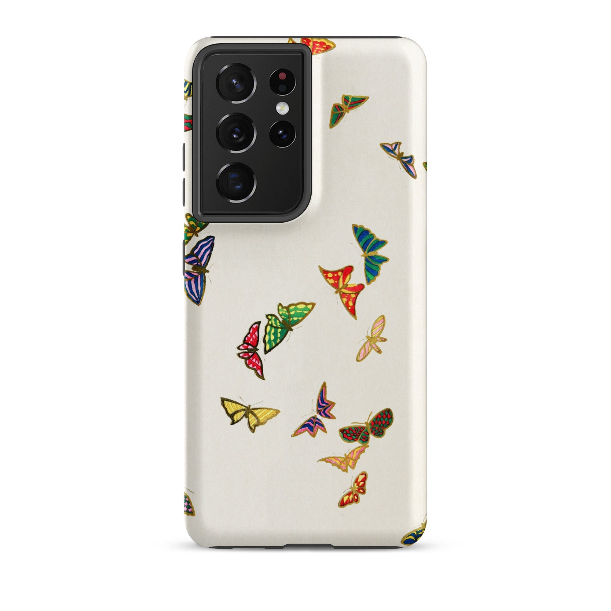 Rainbow Butterflies Kamisaka Sekka Samsung Case, Galaxy S21 Ultra / Matte, White Smartphone Case Adorned Colorful Butterfly Patterns