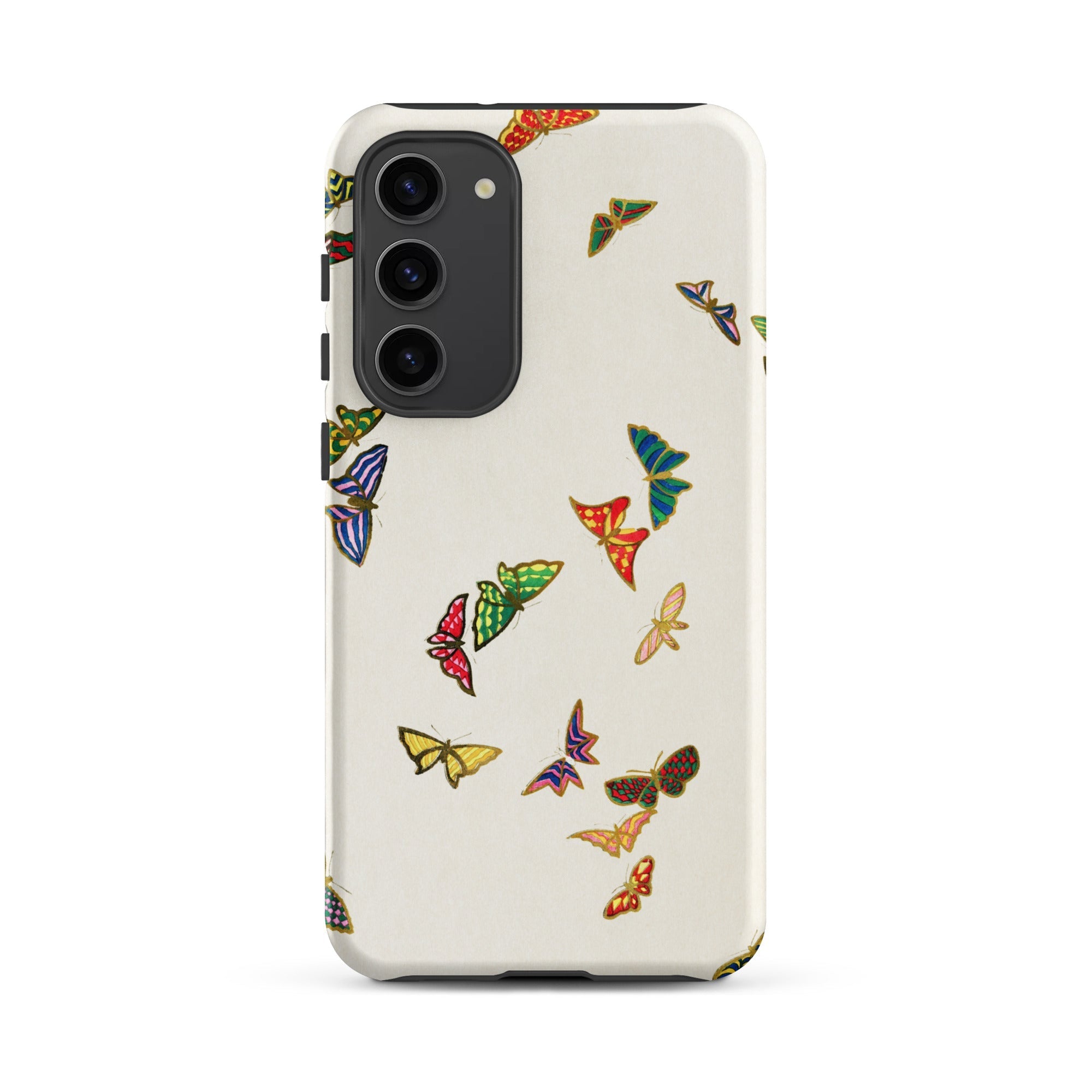 Rainbow Butterflies Kamisaka Sekka Samsung Case, Galaxy S23 Plus / Matte, White Smartphone Case Colorful Butterfly Pattern