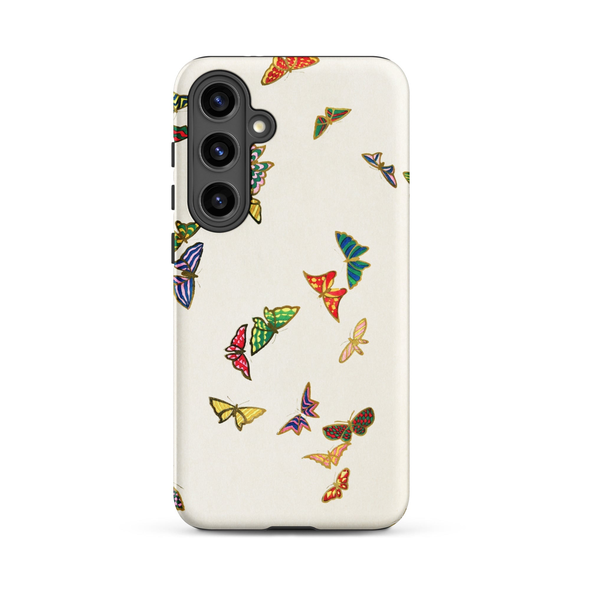 Rainbow Butterflies Kamisaka Sekka Samsung Case, Galaxy S24 Plus / Matte, White Smartphone Case Colorful Butterfly Pattern