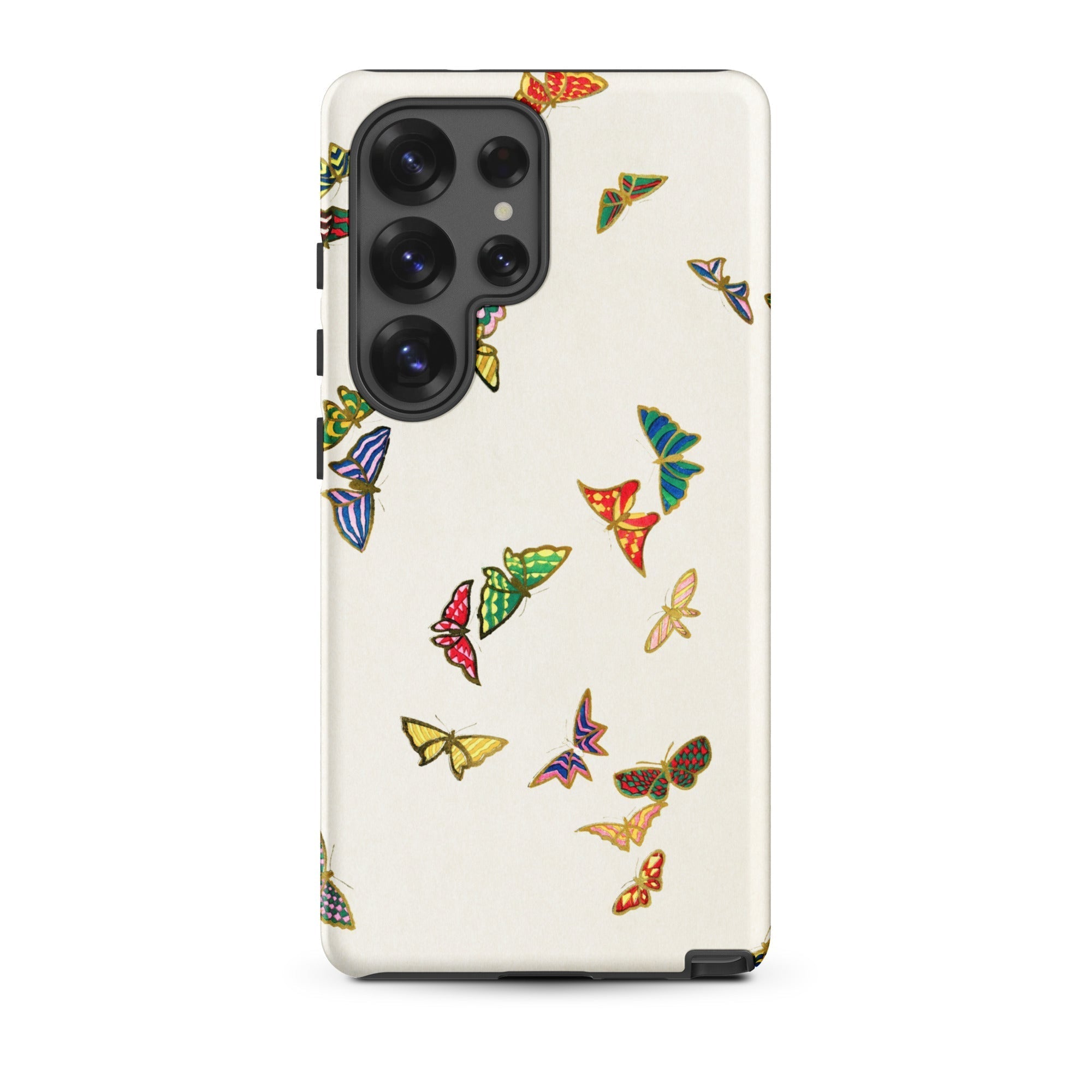 Rainbow Butterflies Kamisaka Sekka Samsung Case, Galaxy S25 Ultra / Matte, White Smartphone Case Colorful Butterfly Patterns